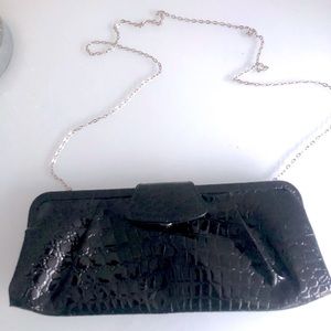 Clutch Purse Faux Black Alligator Print Vintage
